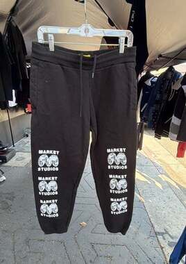 Market Studios Black Sweatpants Worldwide Graphic Joggers